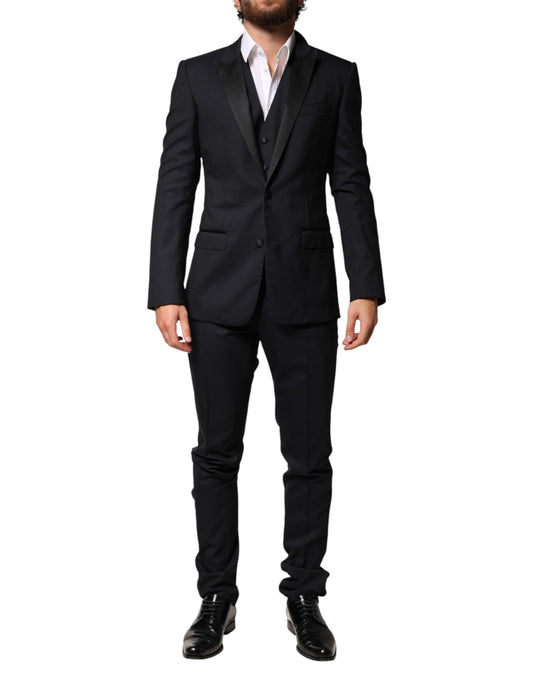 Dolce & Gabbana Black Wool Single Breasted 3 Piece Men Suit Mens Suit