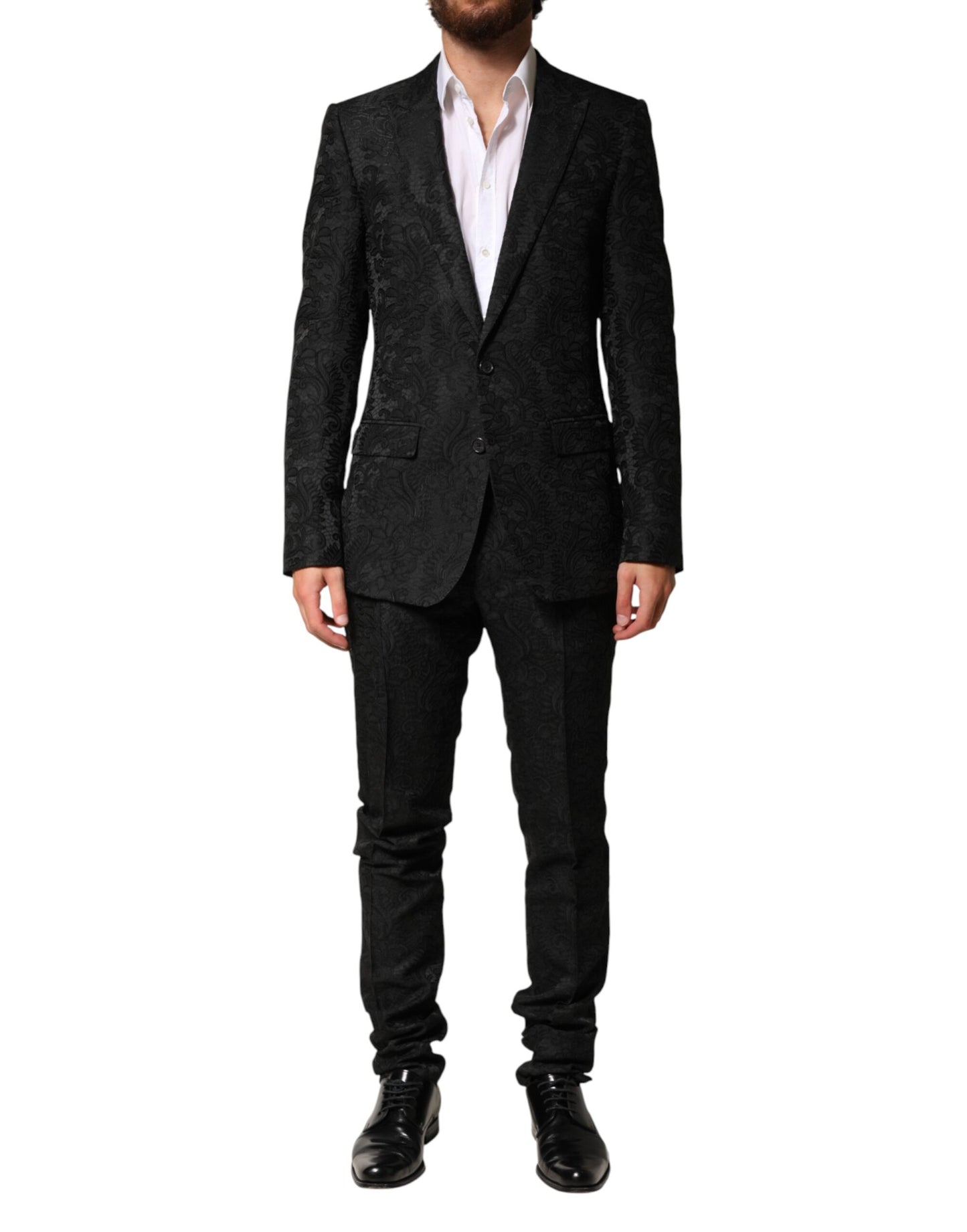 Dolce & Gabbana Black Brocade Single Breasted 2 Piece Suit Mens Suit