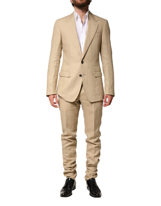 Dolce & Gabbana Beige Linen Single Breasted 2 Piece Suit Mens Suit