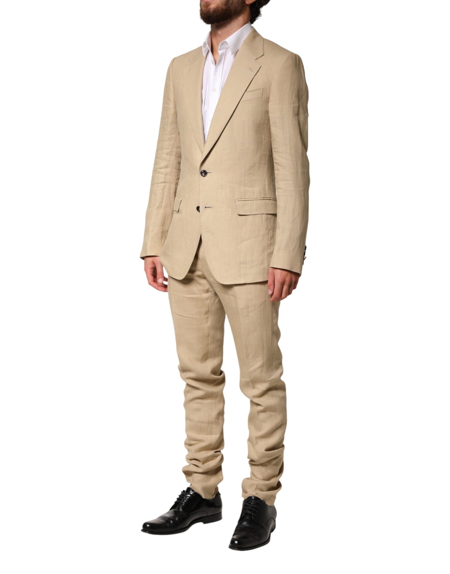 Dolce & Gabbana Beige Linen Single Breasted 2 Piece Suit Mens Suit