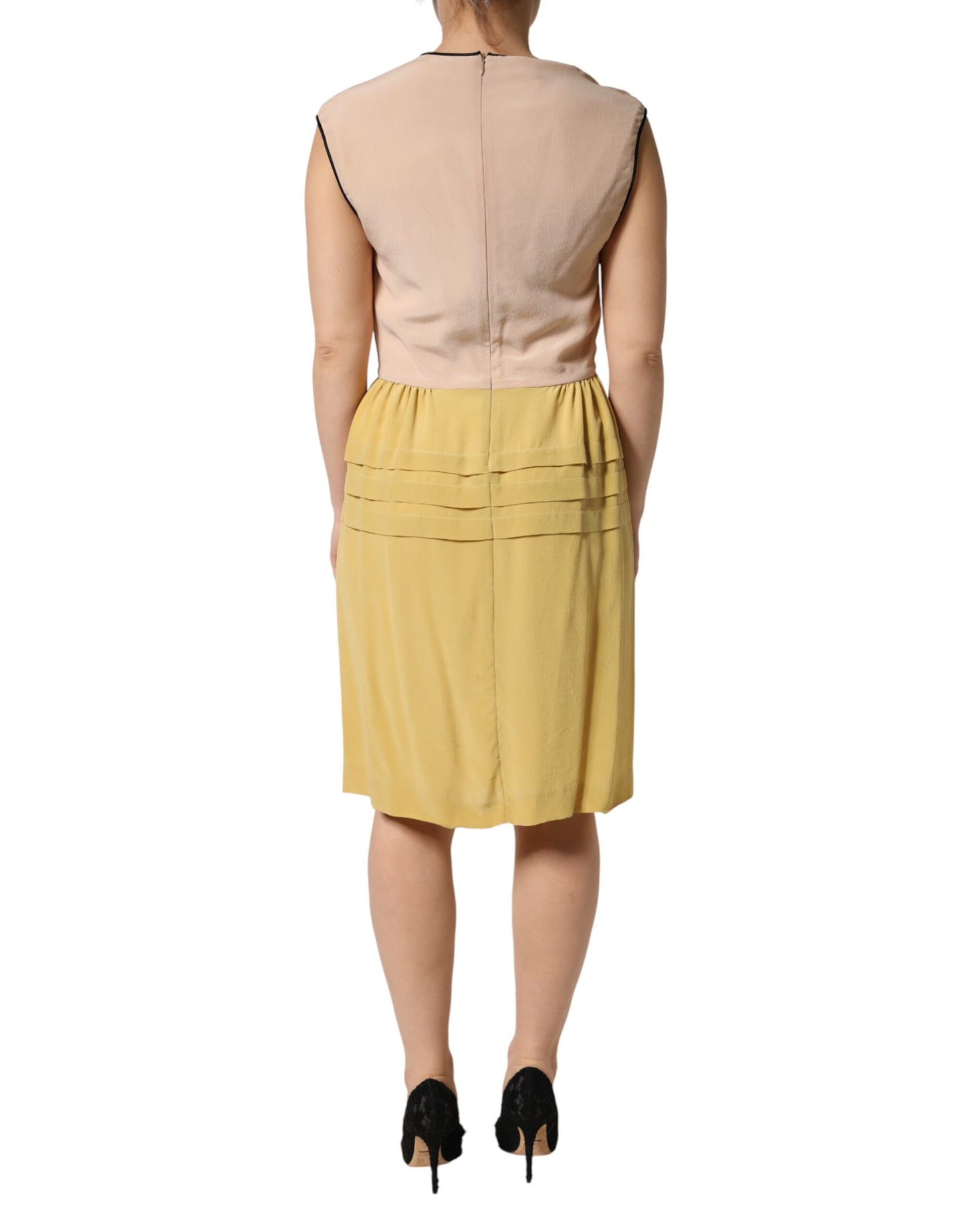 FILOS Multicolor Silk Deep V-neck Sleeveless Knee Length Dress