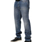 Jeckerson Blue Washed Mid Waist Straight Men Denim Trouser Jeans