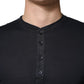Dolce & Gabbana Dark Blue Cotton Henley Long Sleeves T-Shirt