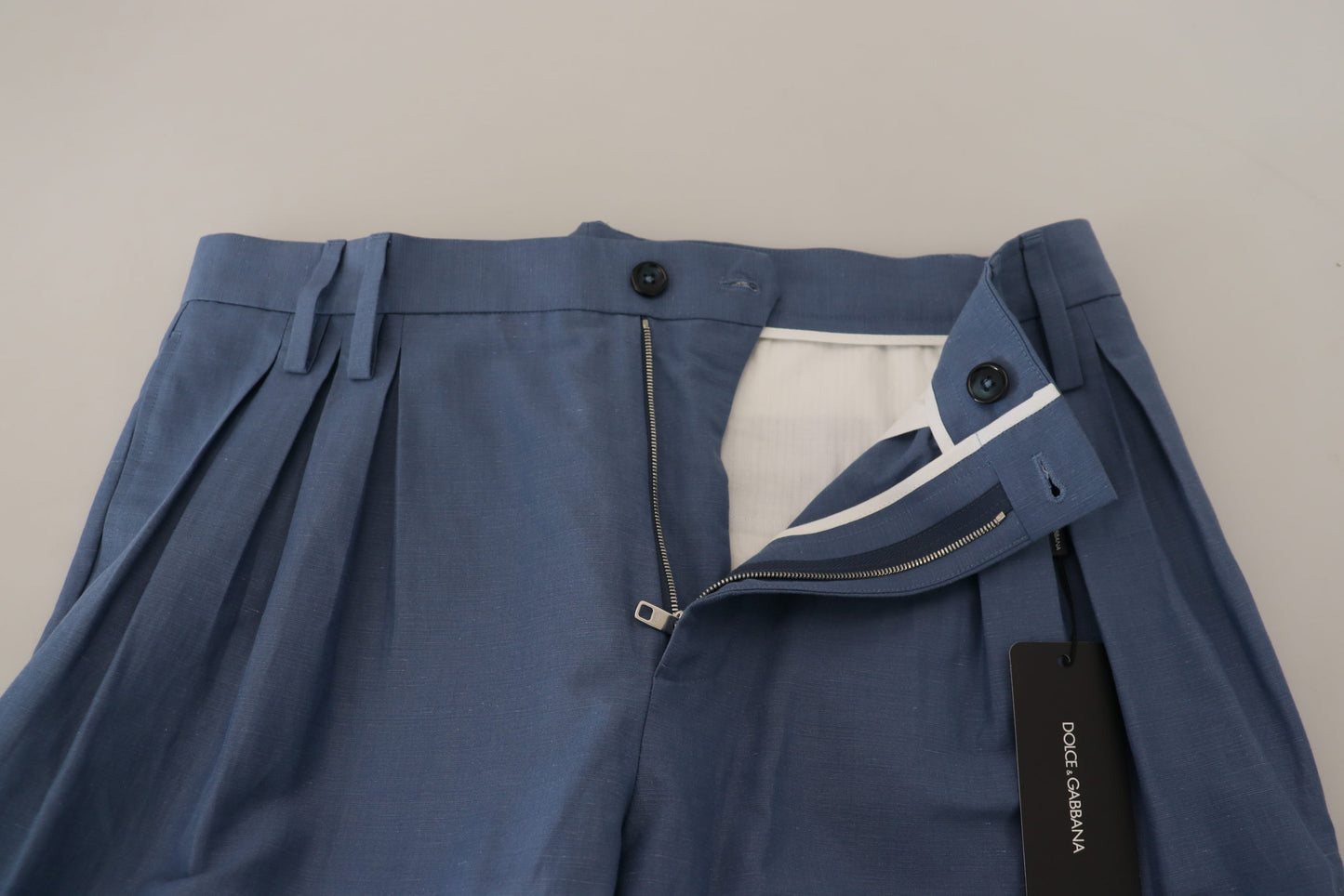 Dolce & Gabbana Elegant Blue Linen-Cotton Blend Trousers