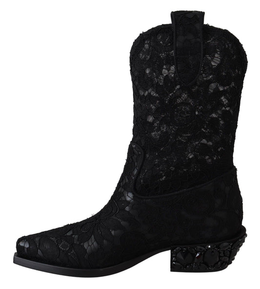 Dolce & Gabbana Elegant Viscose Leather Ankle Boots with Crystals