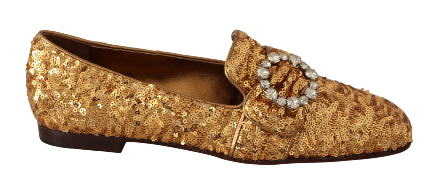 Dolce & Gabbana Elegant Gold Sequin Crystal Flats