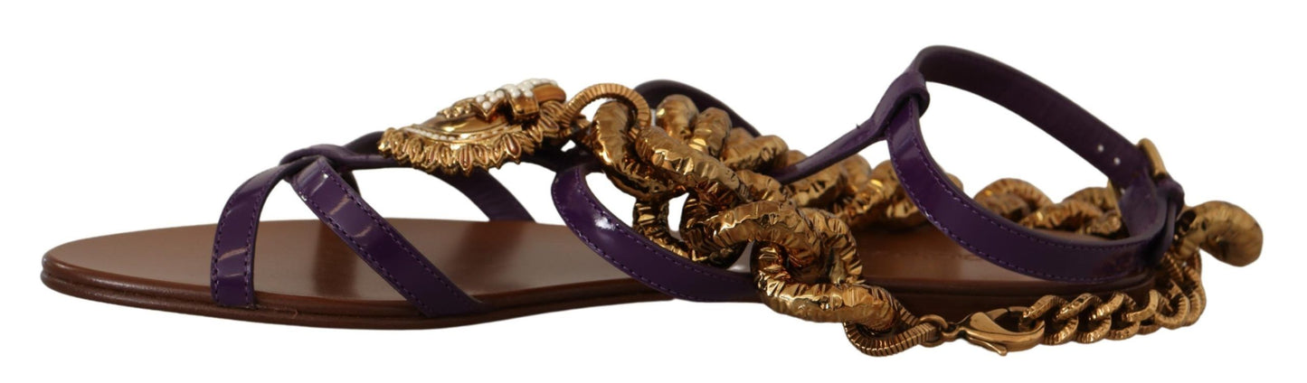 Dolce & Gabbana Purple Heart Chain Gladiator Flats