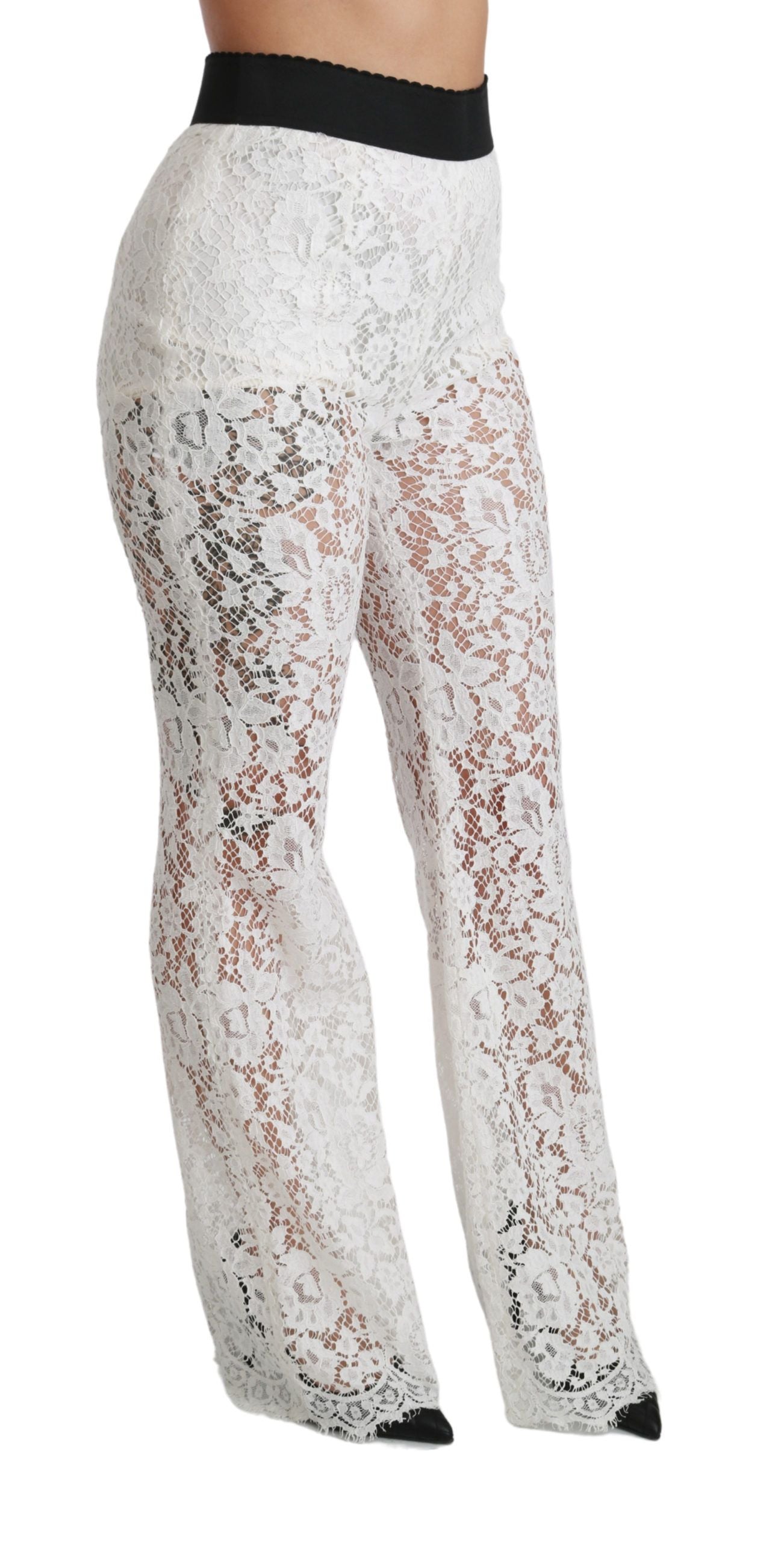 Dolce & Gabbana Elegant White Lace High Waist Pants