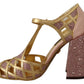 Dolce & Gabbana Silk-Infused Leather Crystal Pumps in Pink Gold