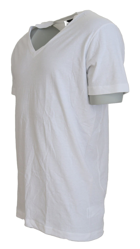Dsquared² White Cotton Linen Short Sleeves V-neck T-shirt