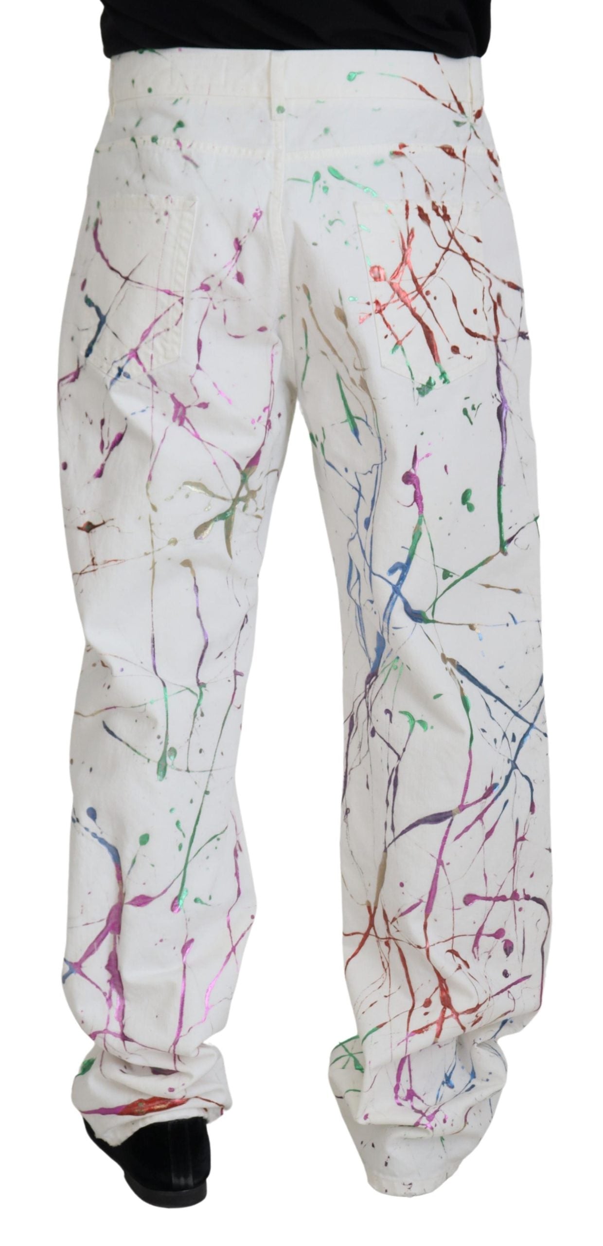 Dolce & Gabbana Chic White Splash Print Denim Pants