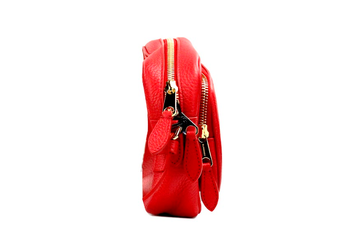 Burberry Small Branded Bright Red Grainy Leather Camera Crossbody Bag