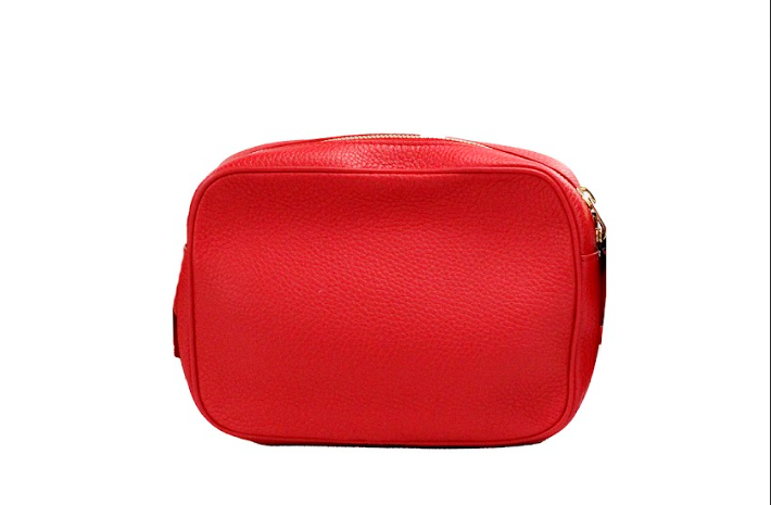 Burberry Small Branded Bright Red Grainy Leather Camera Crossbody Bag