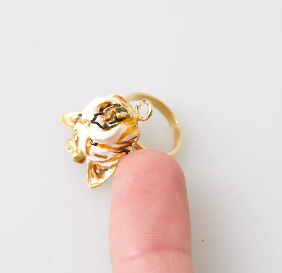 Dolce & Gabbana Gold Brass Resin Beige Dog Pet Accessory Ring