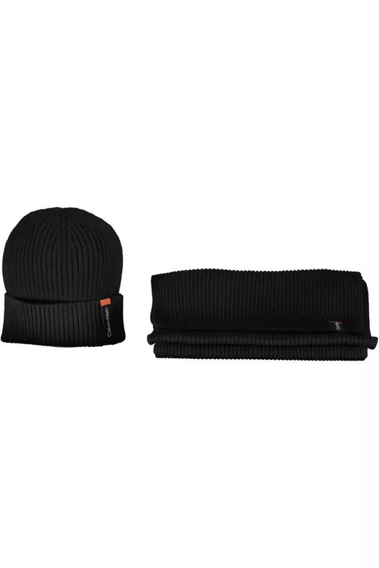 Calvin Klein Elegant Black Scarf and Hat Set with Logo
