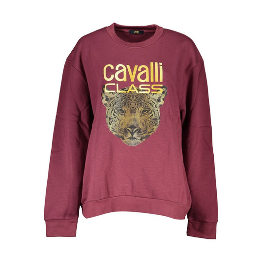 Cavalli Class Purple Fleece Crew Neck Sweatshirt with Logo Print