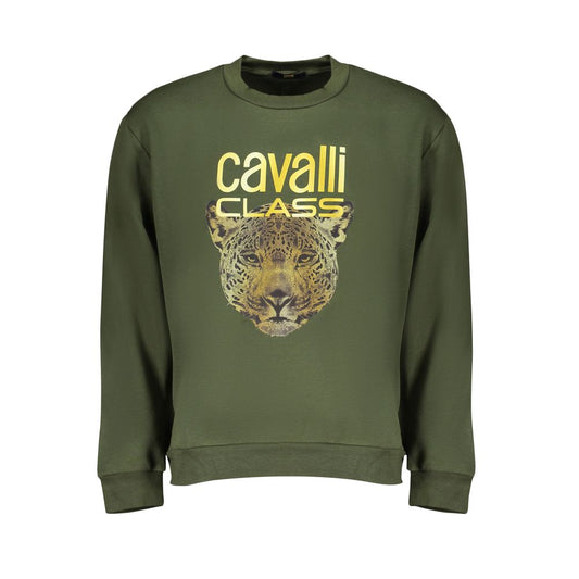Cavalli Class Elegant Green Fleece Crew Neck Sweatshirt