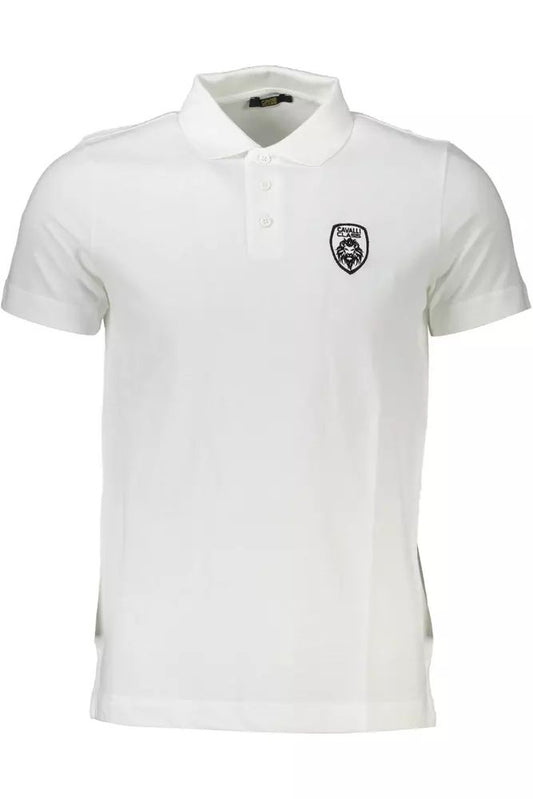 Cavalli Class Chic White Embroidered Polo for Men