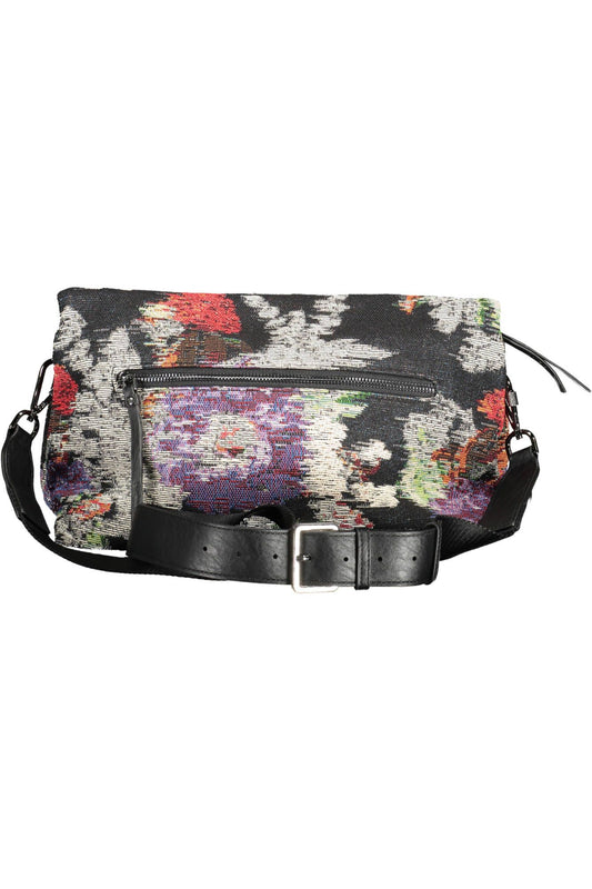 Desigual Chic Black Cotton Handbag with Contrasting Details