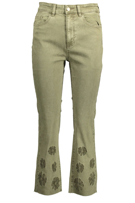 Desigual Embroidered Contrast Stitch Green Jeans