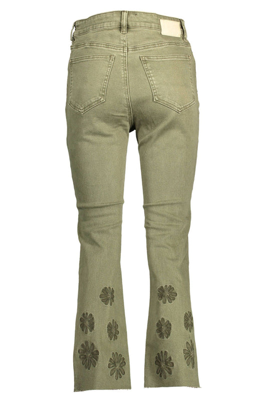 Desigual Embroidered Contrast Stitch Green Jeans