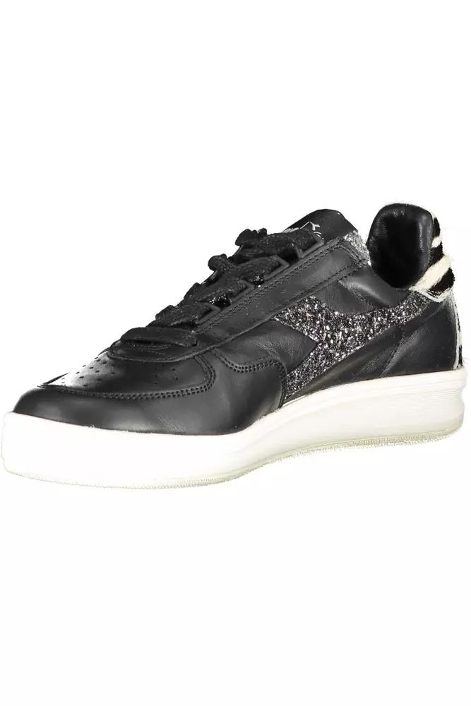 Diadora Sleek Black Leather Sneakers with Contrast Accents