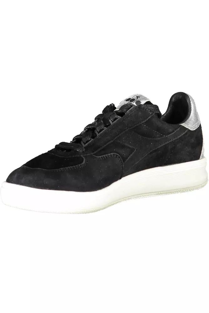 Diadora Elegant Black Leather Sneakers with Lace Details