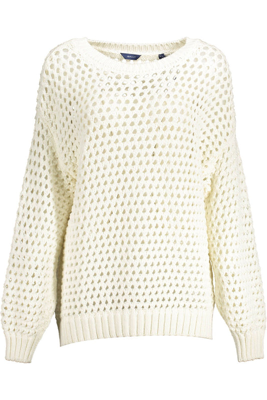 Gant Elegant White Perforated Crewneck Sweater