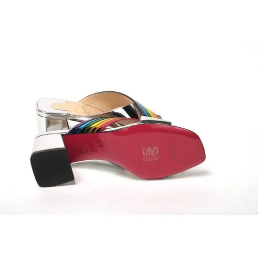 Christian Louboutin Silver Silver And Rainbow Stripe Mule Sandal