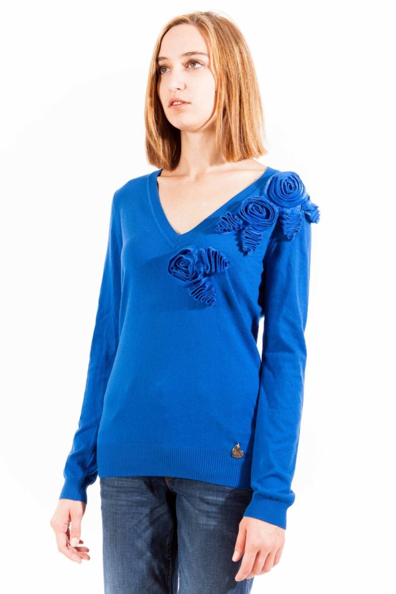 Love Moschino Embroidered V-Neck Long Sleeve Sweater