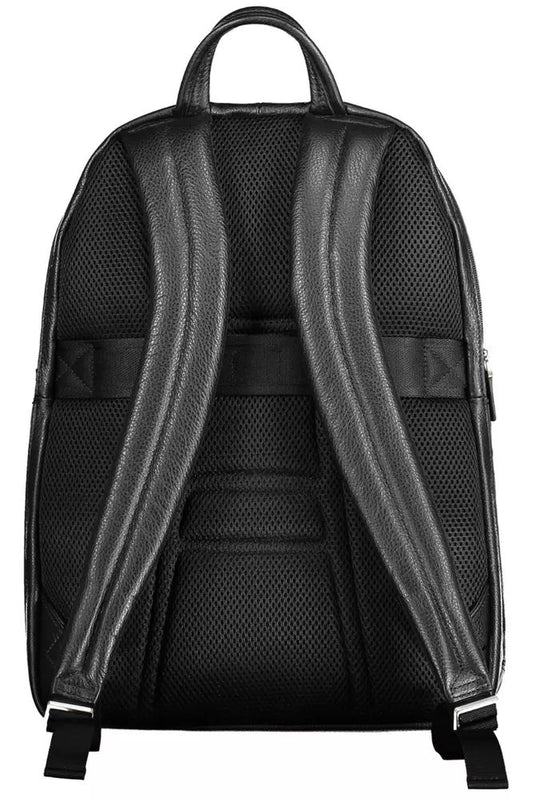 Piquadro Elegant Black Leather Backpack with Laptop Compartment