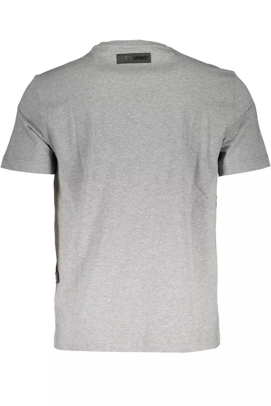 Plein Sport Sleek Gray Cotton Crew Neck Tee with Logo Print