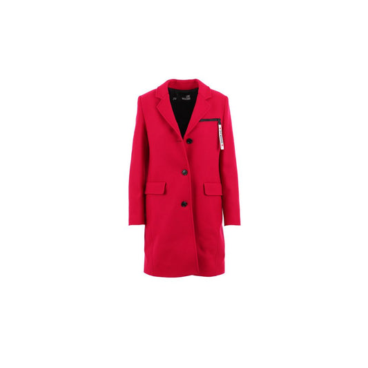 Love Moschino Chic Pink Woolen Coat with Logo Details