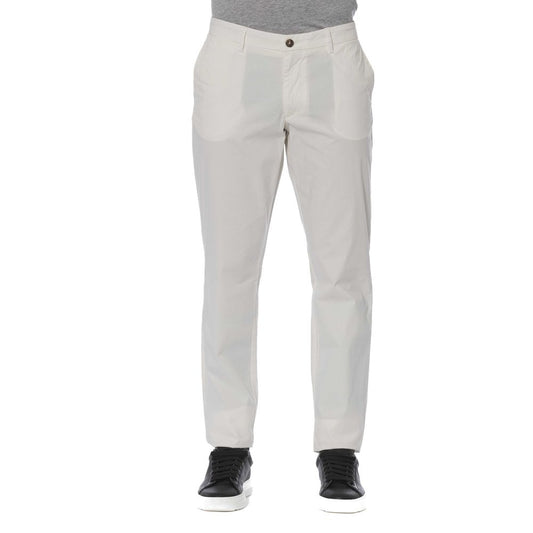 Trussardi Jeans Chic White Cotton Blend Trousers
