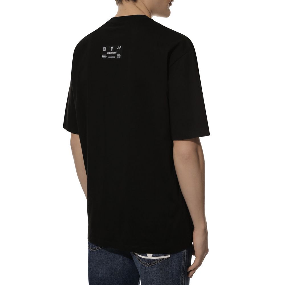 Diego Venturino Sleek Black Cotton T-Shirt with Signature Design