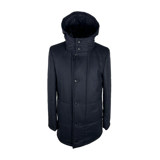 Made in Italy Elegant Blue Wool-Cashmere Coat with Hood