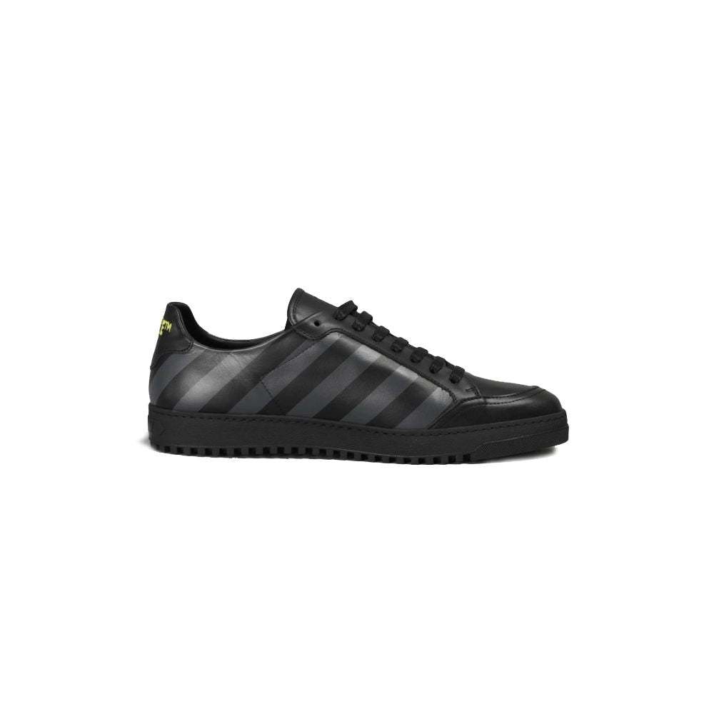 Off-White Stylish Calfskin Sneakers with Iconic Grey Stripes