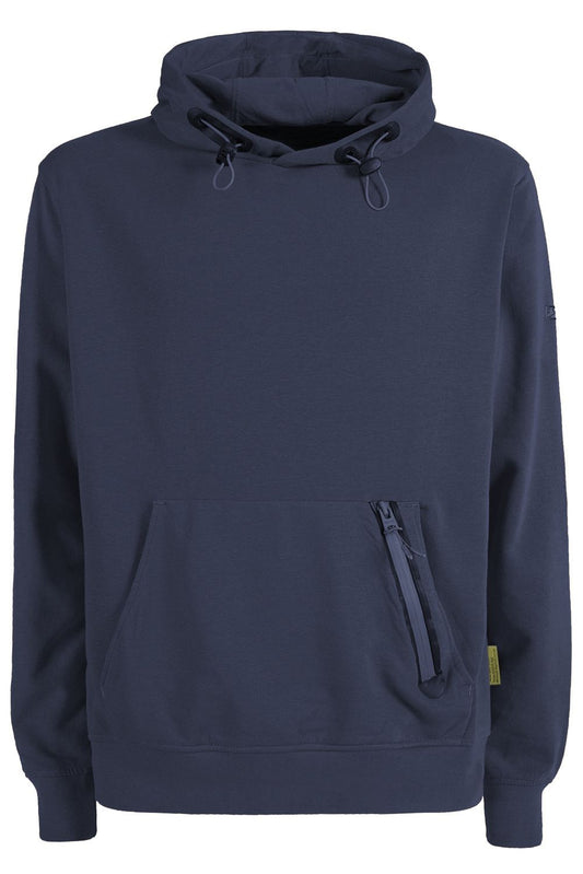 Yes Zee Blue Cotton Blend Hooded Sweatshirt with Front Pocket