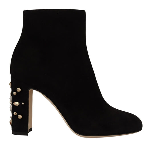 Dolce & Gabbana Elegant Suede Ankle Boots with Crystal Embellishment