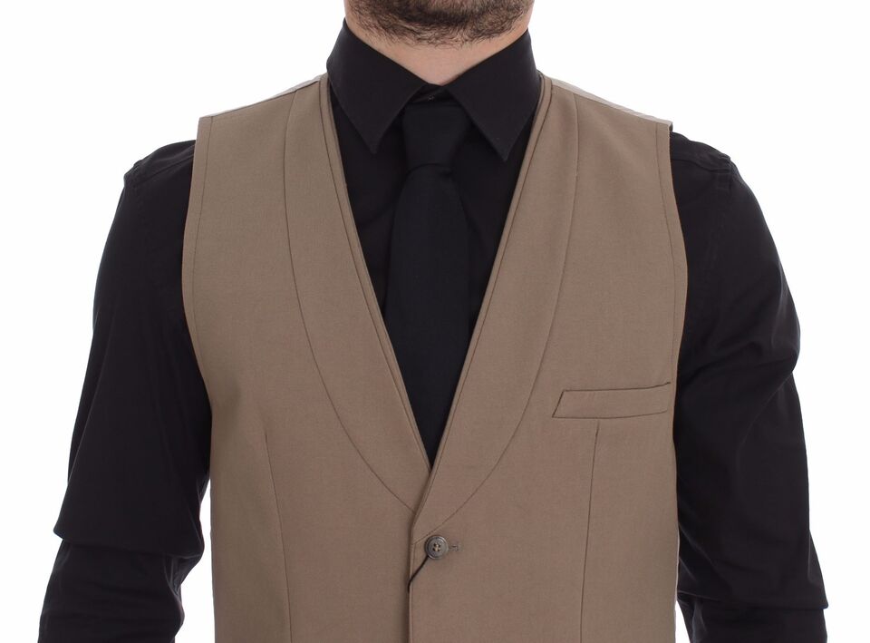 Dolce & Gabbana Elegant Beige Cotton Dress Vest – Slim Fit