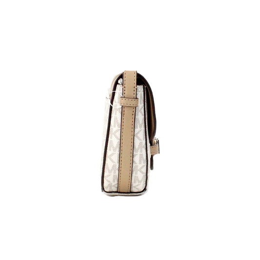 Michael Kors Reed Small Camel Signature PVC Flap Saddle Crossbody Bag