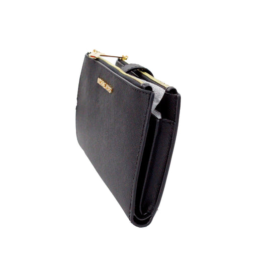 Michael Kors Jet Set Travel Black Leather Large Double Zip Wristlet Wallet