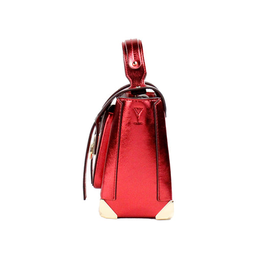 Michael Kors Manhattan Medium Crimson Leather Top Handle School Satchel Bag