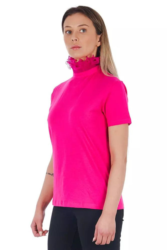 Frankie Morello Chic Pink Lace-Back High Neck Tee