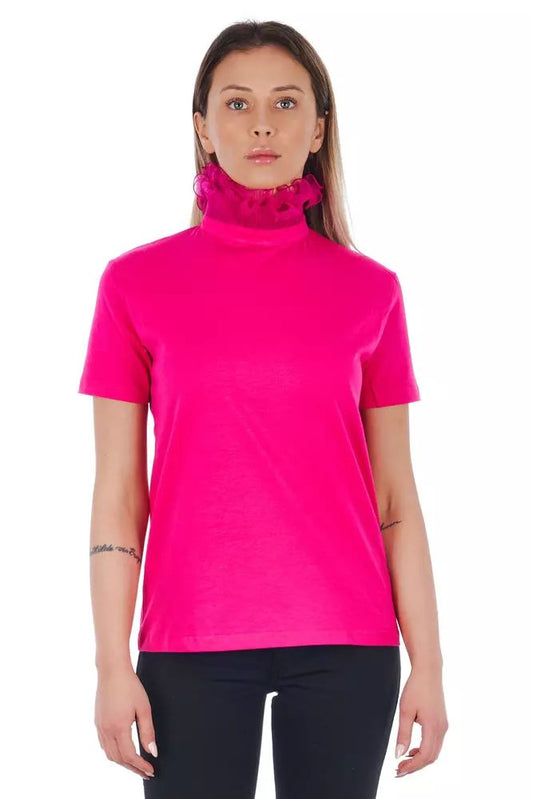 Frankie Morello Chic Pink Lace-Back High Neck Tee