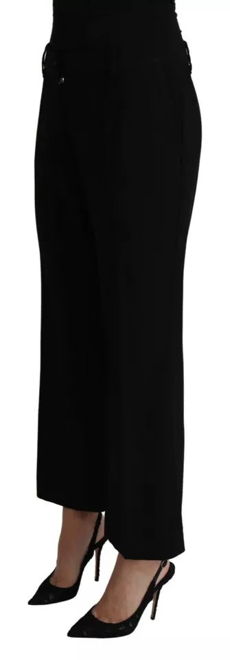 Dolce & Gabbana Black Wool Stretch Cropped Capri Trouser Pants