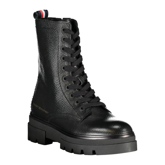 Tommy Hilfiger Elegant Black Laced Boots with Side Zip