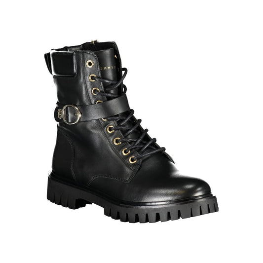 Tommy Hilfiger Chic Black Lace-Up Boots with Zip and Contrast Details