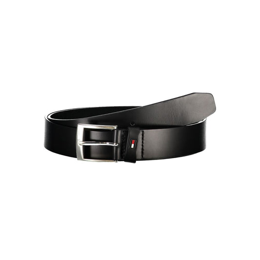 Tommy Hilfiger Sleek Black Leather Belt with Classic Metal Buckle