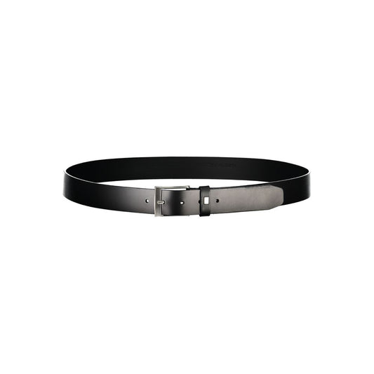 Tommy Hilfiger Sleek Black Leather Belt with Classic Metal Buckle